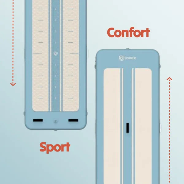 Aquaboard dupla face: desporto e conforto, com marcas para exercícios e design reversível