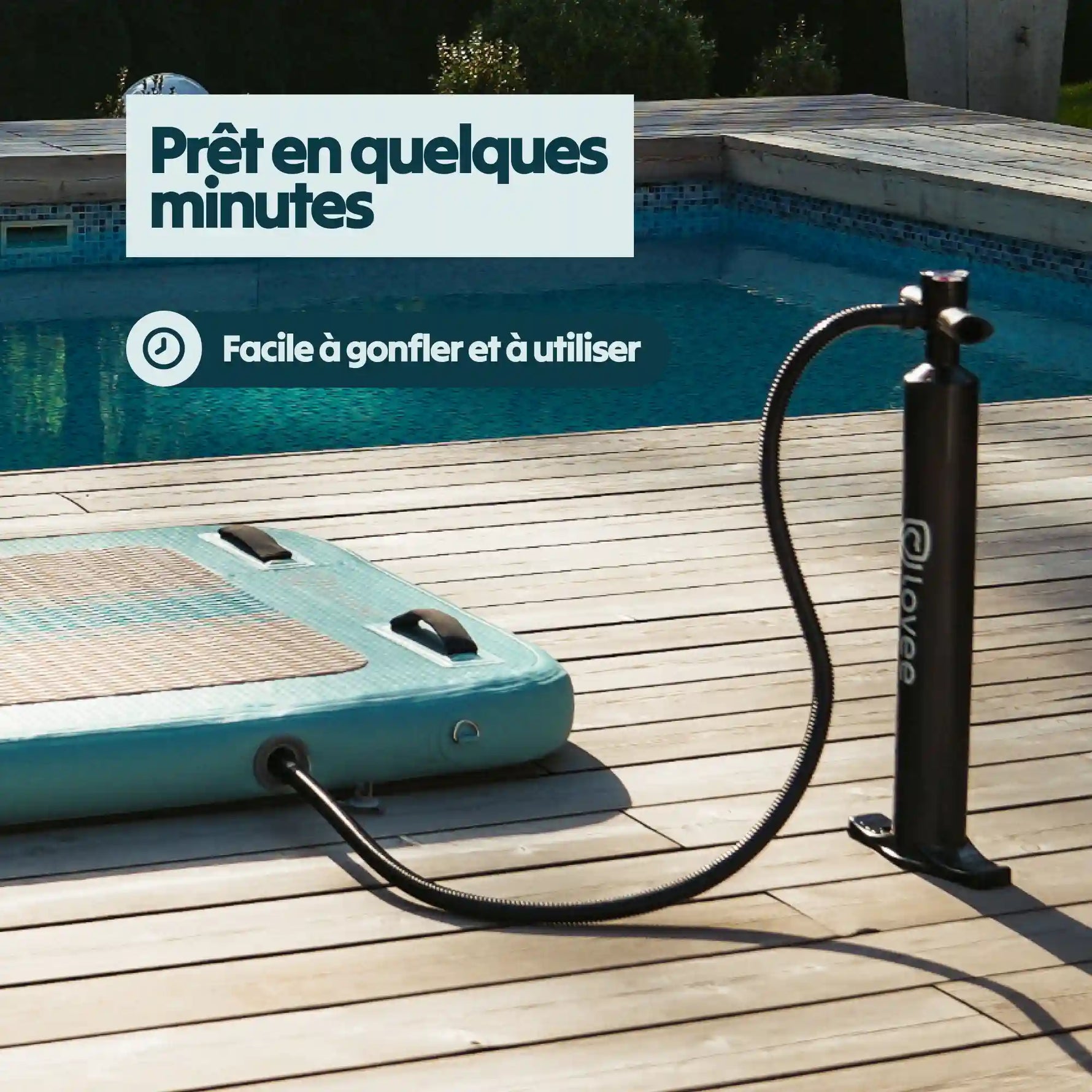 Aquaboard a ser insuflada com bomba para uma preparação rápida